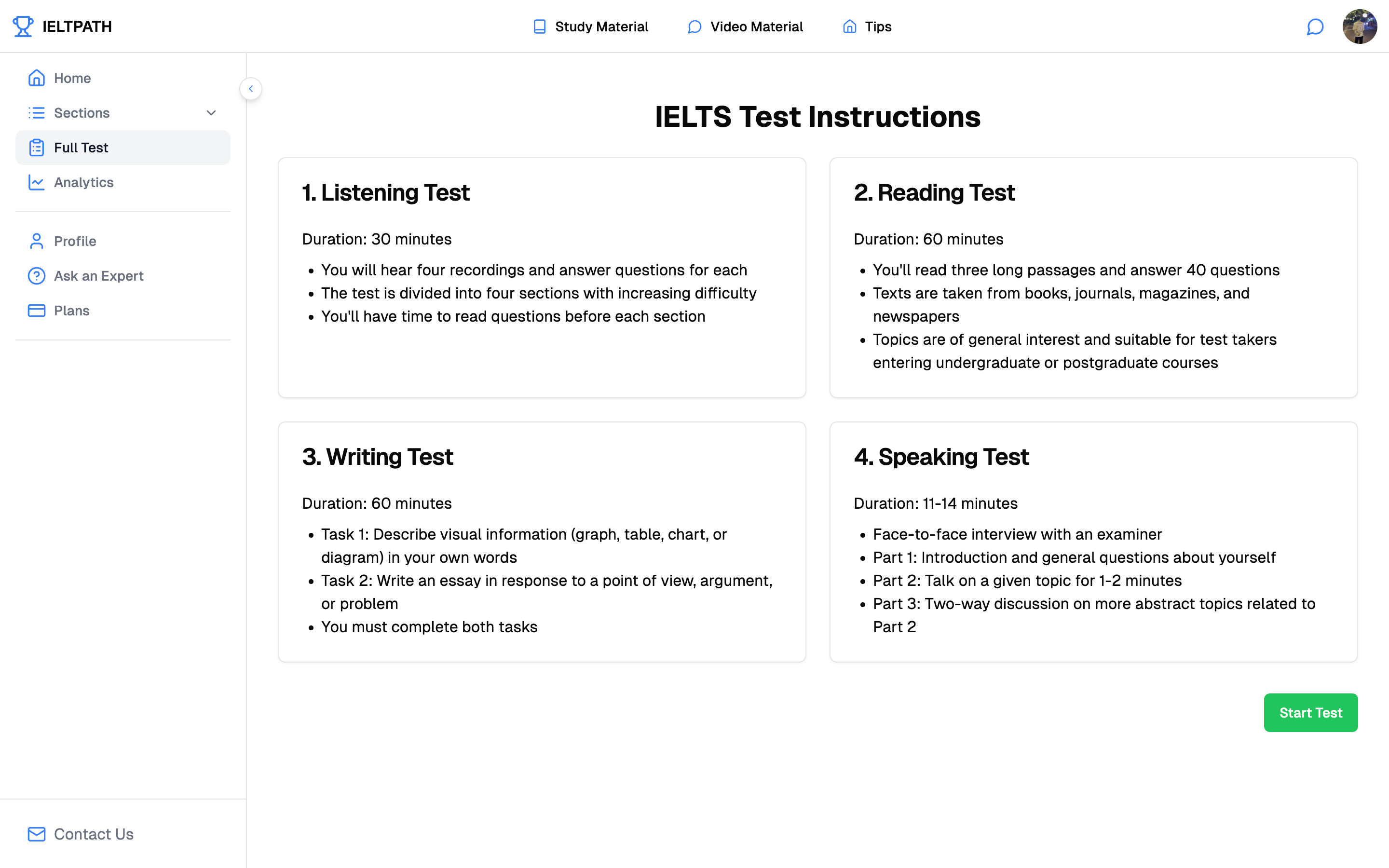 IELTS Test Instructions